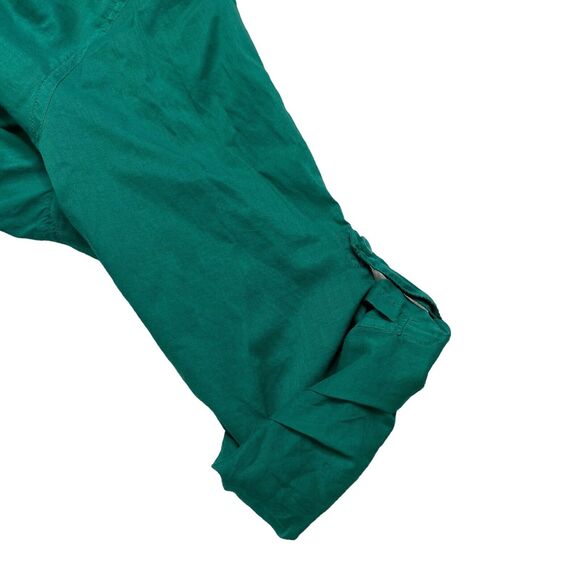 CHICOS Emerald Green 100% Cotton Roll Tab Button Up Shirt Size Large (2) Collar - Picture 6 of 10